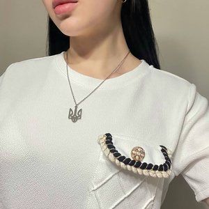 Silver Ukraine Tryzub Necklace Ukrainian Symbol Pendant Necklace
